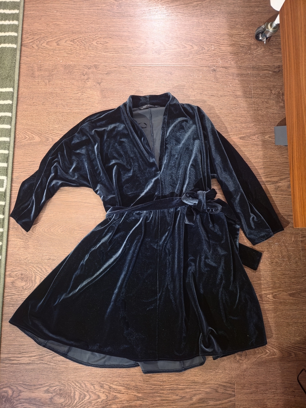 Zara Dark Forest Green Velvet Dress with Self-Tie Belt